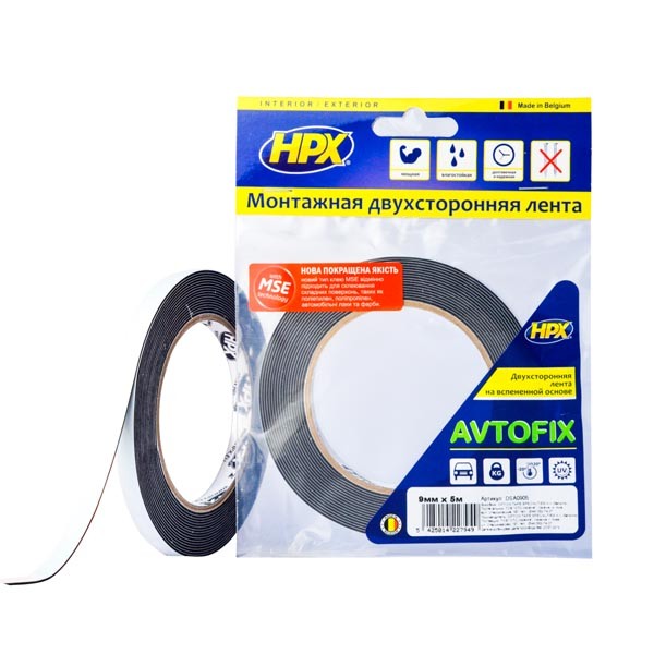 Стрічка двохстороння AUTOFIX 12мм x 5м чорна (пакет)
